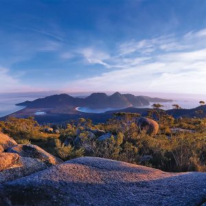 Take in magnificent views of Wineglass Bay and Hazard Mountains in Tasmania.